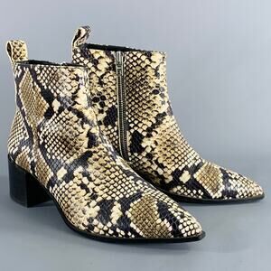 EVERLANE Size 6.5 Brown Cream Leather Snake Embossed Boots